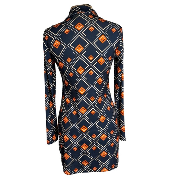 ZARA navy and orange retro mod geo print tunic top mini dress Size Medium - Picture 3 of 10